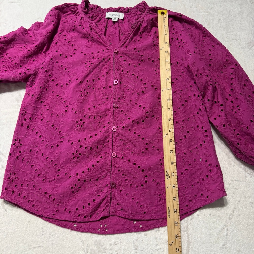 Evereve Larisa Eyelet Top‎ Boho Cottagecore Coastal Grandmother XS 3/4 Sleeve - Picture 7 of 7